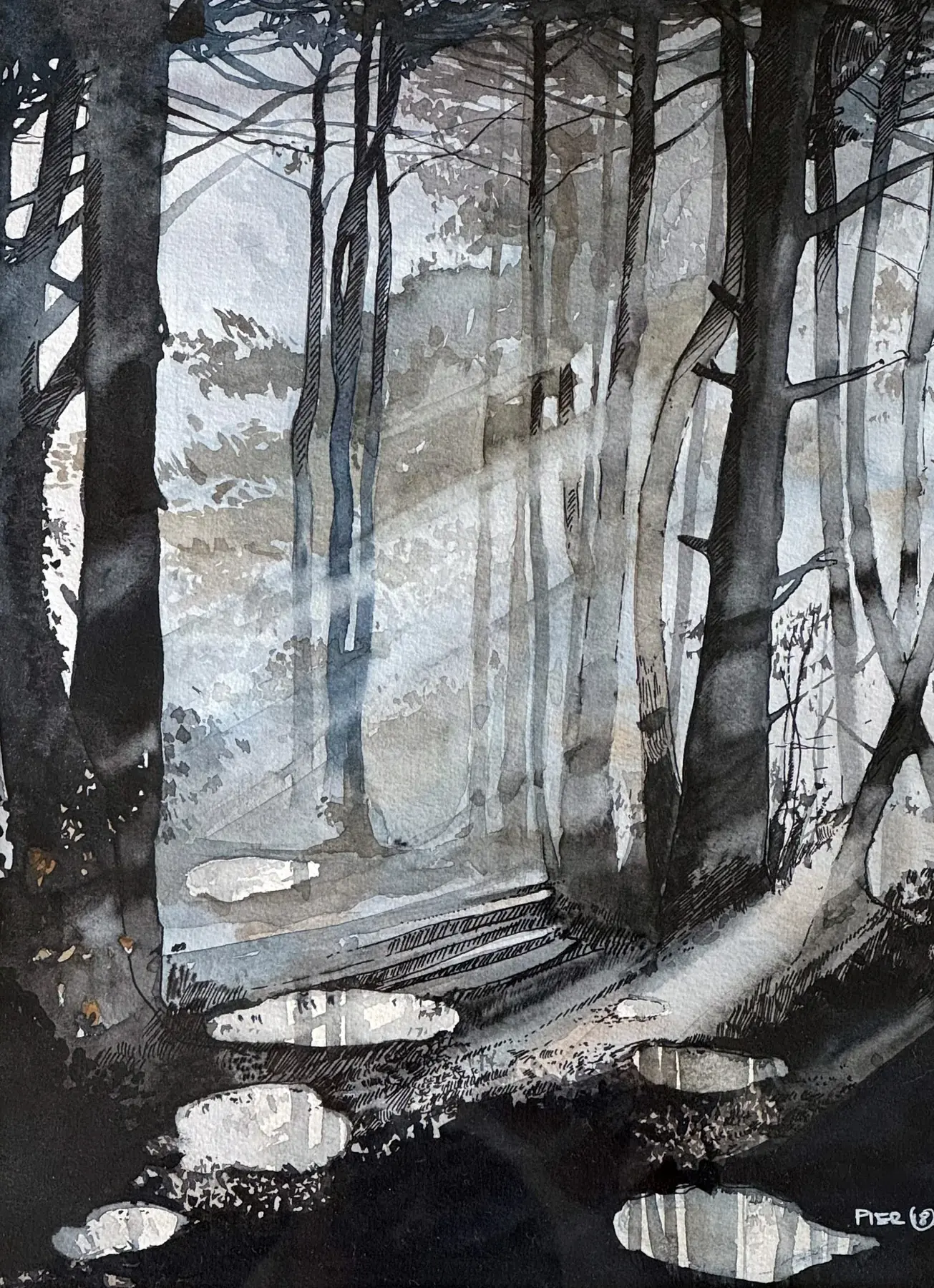 Après la pluie, aquarelle de Pierre Renollet