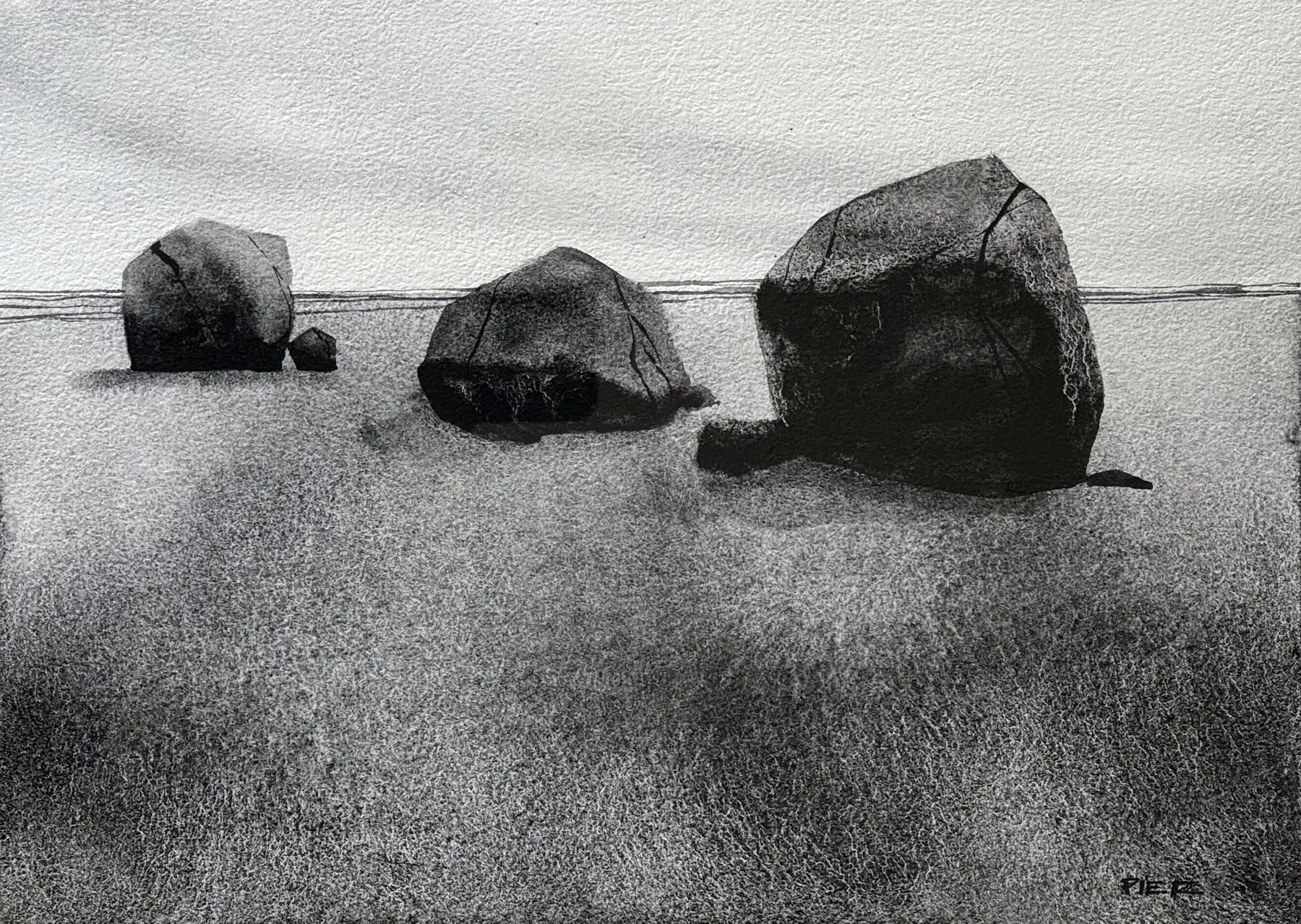 L'alignement, aquarelle de Pierre Renollet