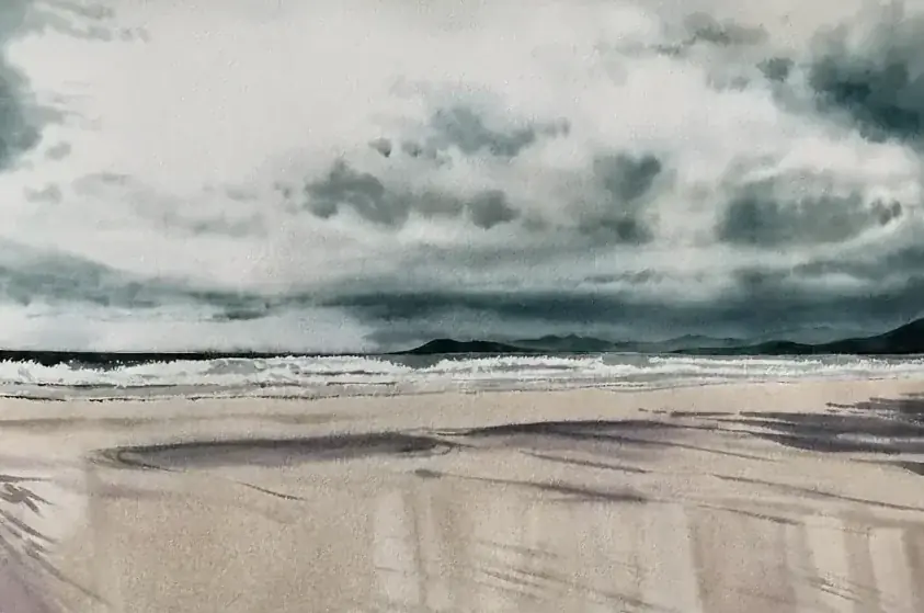 L'approche, aquarelle de Pierre Renollet